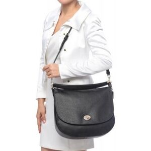 Coach Large Turnlock Flap Pebbled Leather Hobo Crossbody